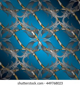 Vintage pattern on blue radient background with golden and silver elements.