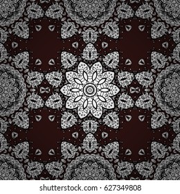 Vintage pattern on brown background with white elements. Christmas, snowflake, new year. White pattern on brown background with white elements.