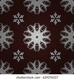 Vintage pattern on brown background with white elements. Islamic design. Ornamental pattern oriental ornament. Vector white textile print. Floral tiles.