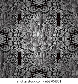 Vintage pattern on brown background with white elements. Christmas, snowflake, new year.