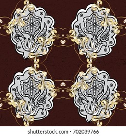Vintage pattern on brown background with white elements. Seamless classic white pattern. Vector traditional orient ornament.