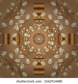 Vintage pattern on a brown and beige colors with golden elements. Vector illustration.