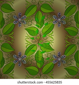 Vintage pattern on brown round gradient background with colorful floral elements.