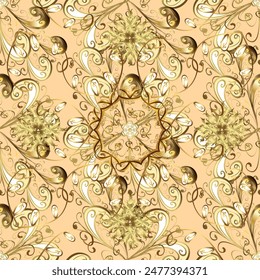 Vintage pattern on brown, yellow and beige colors with golden elements. Golden pattern on brown, yellow and beige colors with golden elements. Christmas, snowflake, new year.