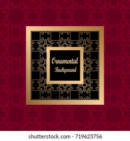 Vintage pattern on colored background with golden ornamental frame