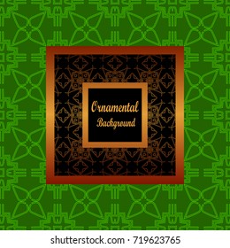 Vintage pattern on colored background with golden ornamental frame