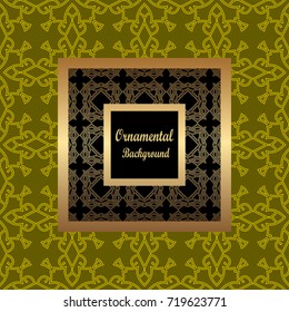 Vintage pattern on colored background with golden ornamental frame