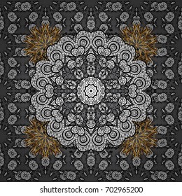 Vintage pattern on colorful background with golden elements. Christmas, snowflake, new year 2018.