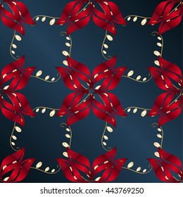 Vintage pattern on dark background with golden and red elements.