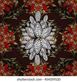 Vintage pattern on dark background with golden and white elements.