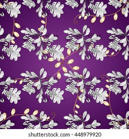 Vintage pattern on dark blue ans lilac background with golden elements.