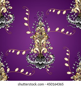 Vintage pattern on dark blue ans lilac background with golden elements.