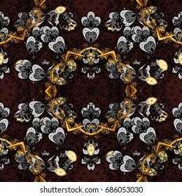 Vintage pattern on dark brown background with white elements. Christmas, snowflake, new year. Vector illustration.