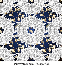 Vintage pattern on dark gradient blue background with golden elements. Vector illustration.
