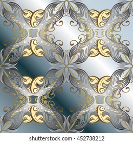 Vintage pattern on dark gray stripe gradient background with golden and silver elements.