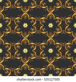 Vintage pattern on dim black background with golden elements.