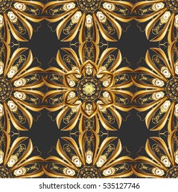 Vintage pattern on dim black background with golden elements.