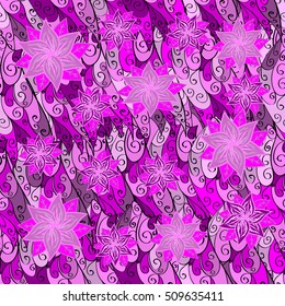 Vintage pattern on doodles background. Lilac, pink lines background. Doodles flowers. Vector.