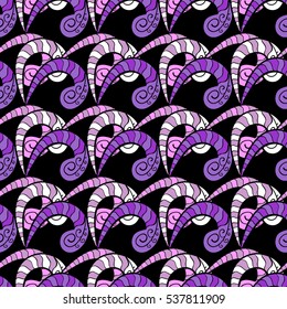 Vintage pattern on doodles background. White, lilac lines on black background. vector illustration texture.