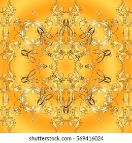 Vintage pattern on golden round background with golden elements.