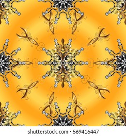 Vintage pattern on golden round background with golden elements.