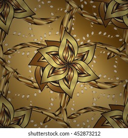 Vintage pattern on golden stripe gradient background with golden elements.