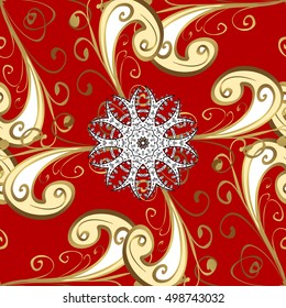 Vintage pattern on gradient red background with golden and white elements.