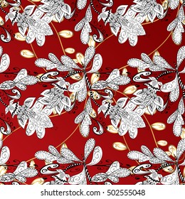 Vintage pattern on gradient red background with golden and white elements.