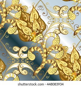 Vintage pattern on gray gradient background with golden elements.