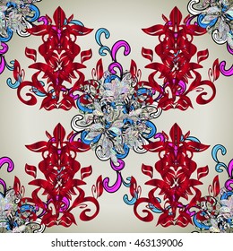 Vintage pattern on gray and white gradient background with colorful floral elements.