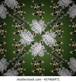 vintage pattern on green background with golden elements.