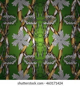 vintage pattern on green background with golden elements.