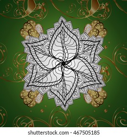 vintage pattern on green background with golden elements.