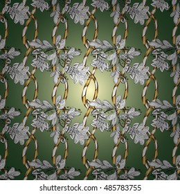 Vintage pattern on green background with golden elements.