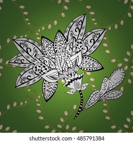 Vintage pattern on green background with golden elements.