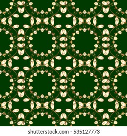 Vintage pattern on green background with golden elements.