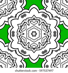 Vintage pattern on green background with white elements. Christmas, snowflake, new year.