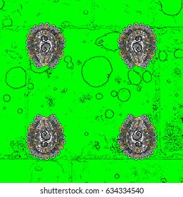 Vintage pattern on green background with white elements. Christmas, snowflake, new year.