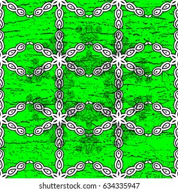 Vintage pattern on green background with white elements. Christmas, snowflake, new year.