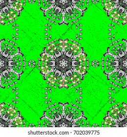 Vintage pattern on a green background with white elements. Vector illustration.