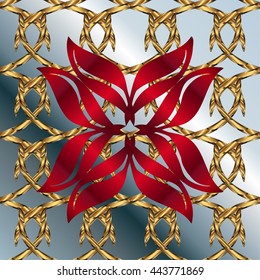 Vintage pattern on grey gradient background with golden and red elements.