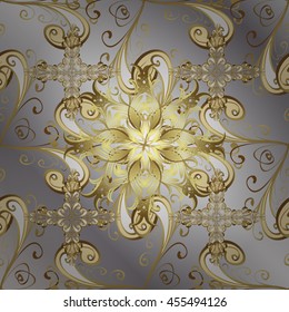 Vintage pattern on light grey gradient background with golden elements.