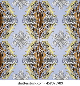 Vintage pattern on light grey gradient background with golden and white elements.
