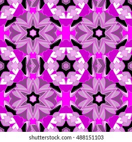 Vintage pattern on mandala round background with white flower. White, lilac mandalas background.