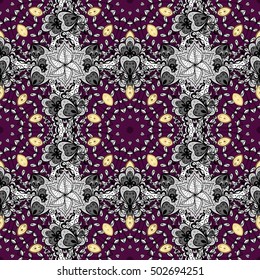 Vintage pattern on mandala round background with white flower. White, pink mandalas background. Gold. Purple.