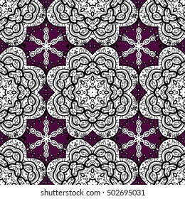 Vintage pattern on mandala round background with white flower. White, pink mandalas background.