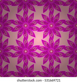 Vintage pattern on mandala round background with white flower. White, lilac mandalas background.