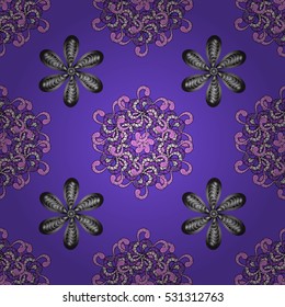 Vintage pattern on petals round background with lilac flower. Pink, lilac mandalas background.