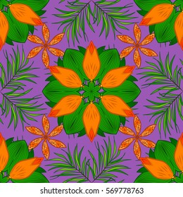 Vintage pattern on petals round background with lilac flower. Pink, lilac mandalas background.
