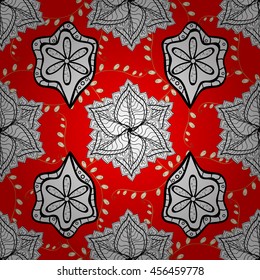 Vintage pattern on red background with white floral elements.